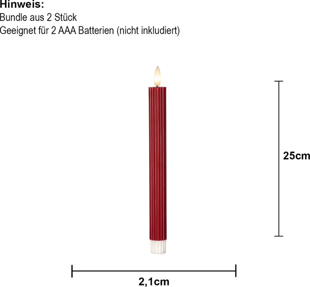 Star Trading LED Diner Kaars Flame Stripe 25cm - Rood - Set van 2 - afbeelding 5 van 5