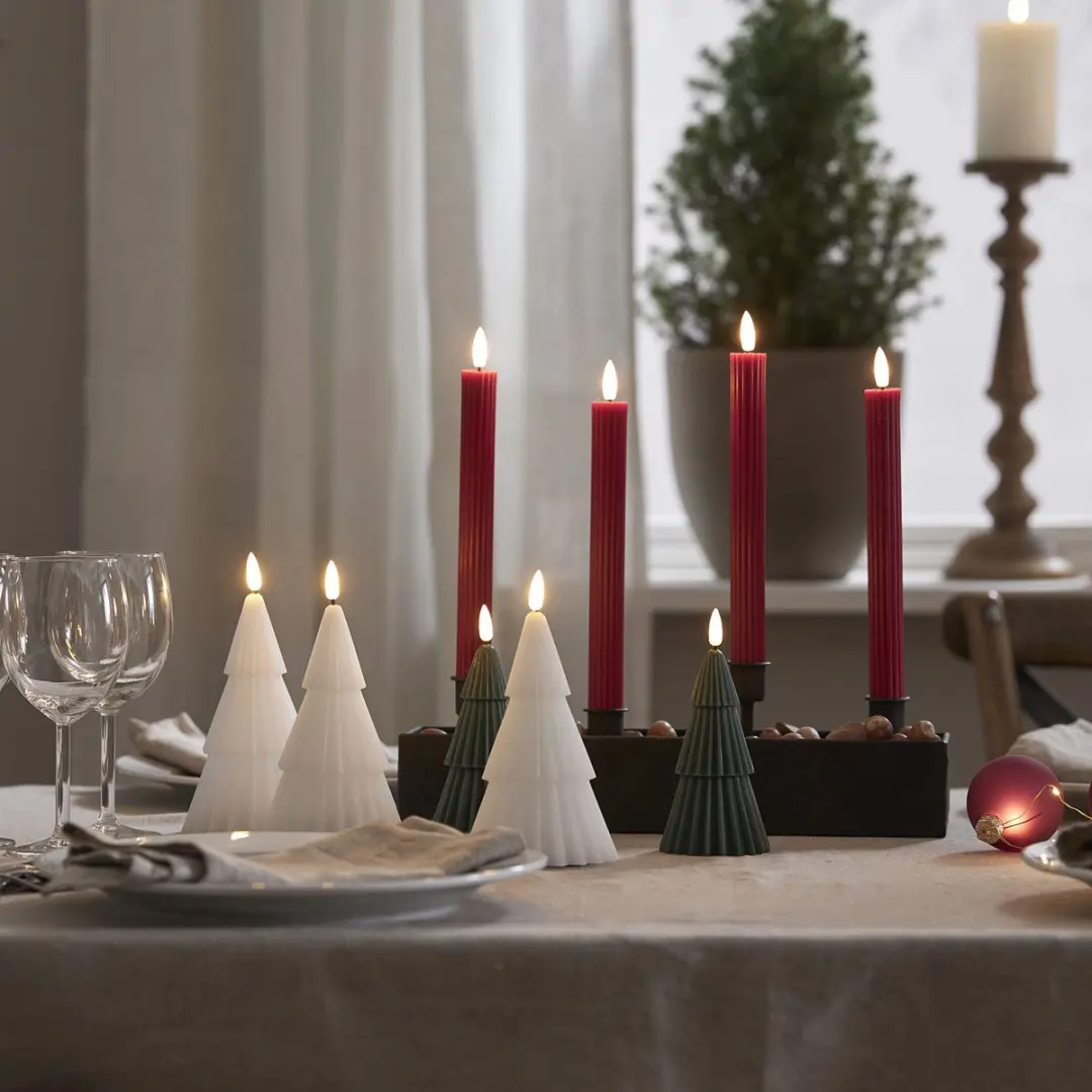 Star Trading LED Diner Kaars Flame Stripe 25cm - Rood - Set van 2 - afbeelding 4 van 5