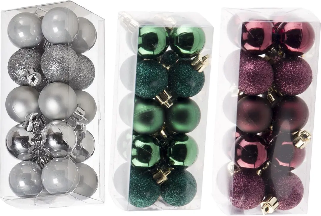 Kleine kunststof kerstversiering 60x stuks set en 3 cm kerstballen in het zilver