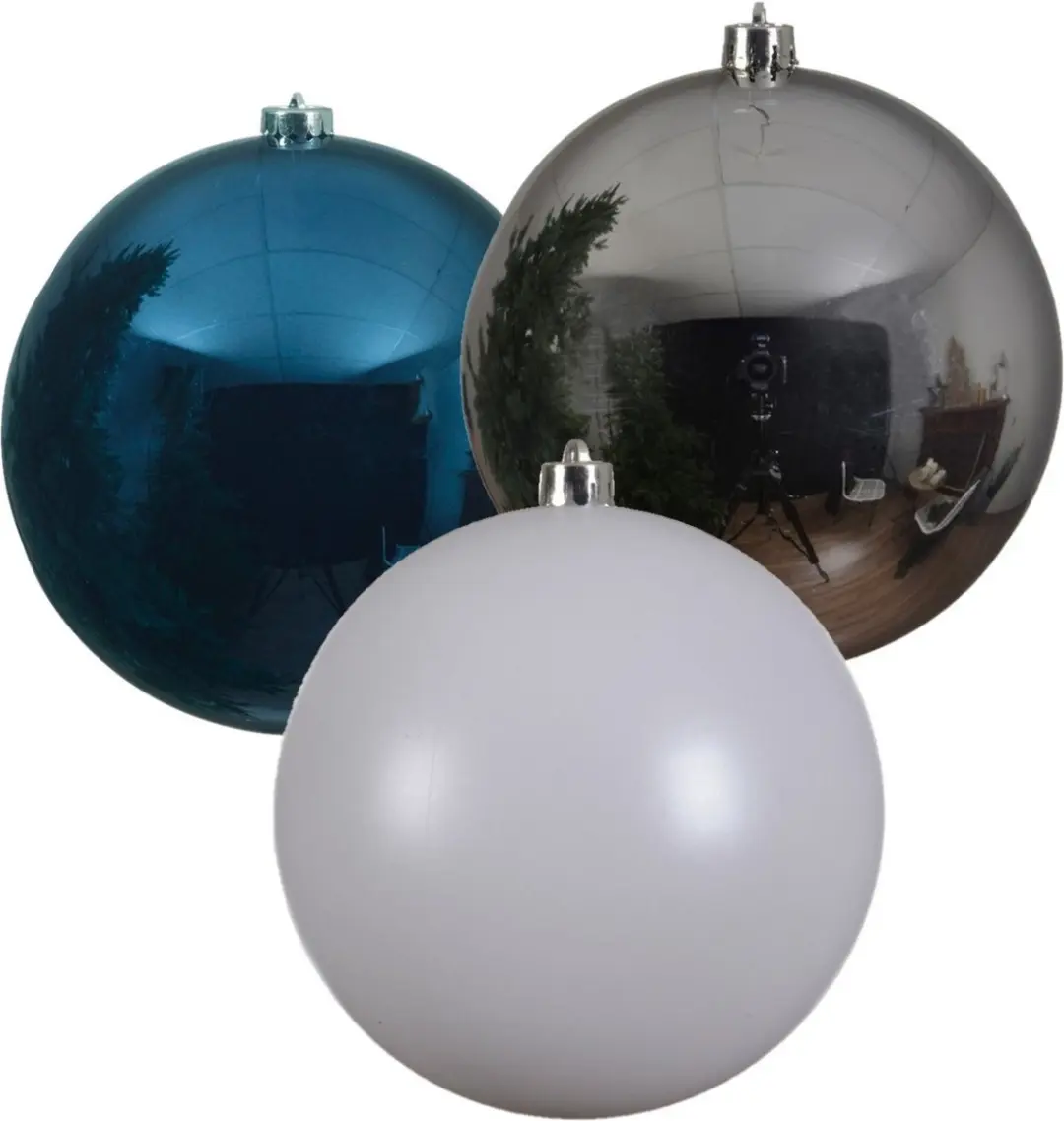 3x stuks grote kerstballen van 20 cm glans van kunststof zilver blauw en wit