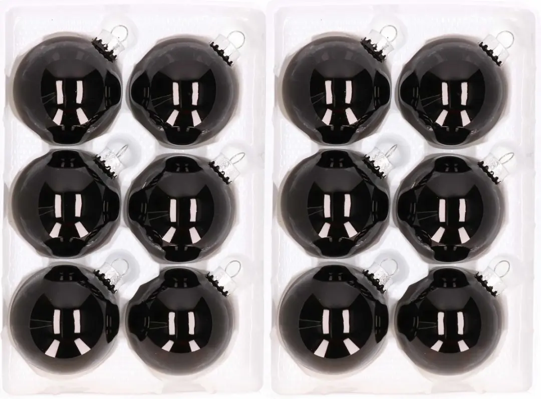 12x stuks Kerstversiering zwarte kerstballen van glas 7 cm