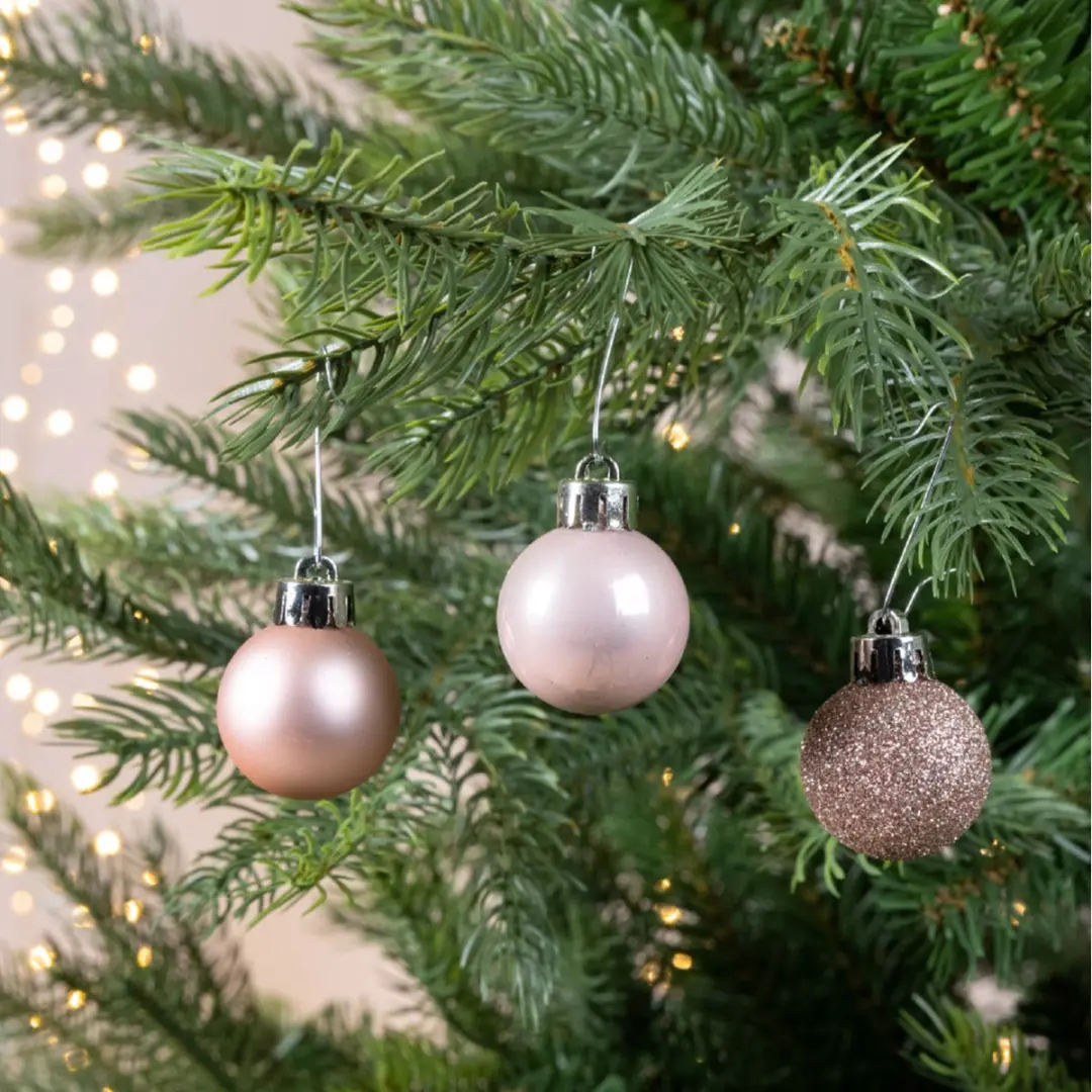 Decoris Mini Kerstballen 14 Stuks - 3cm - Lichtroze - afbeelding 2 van 4