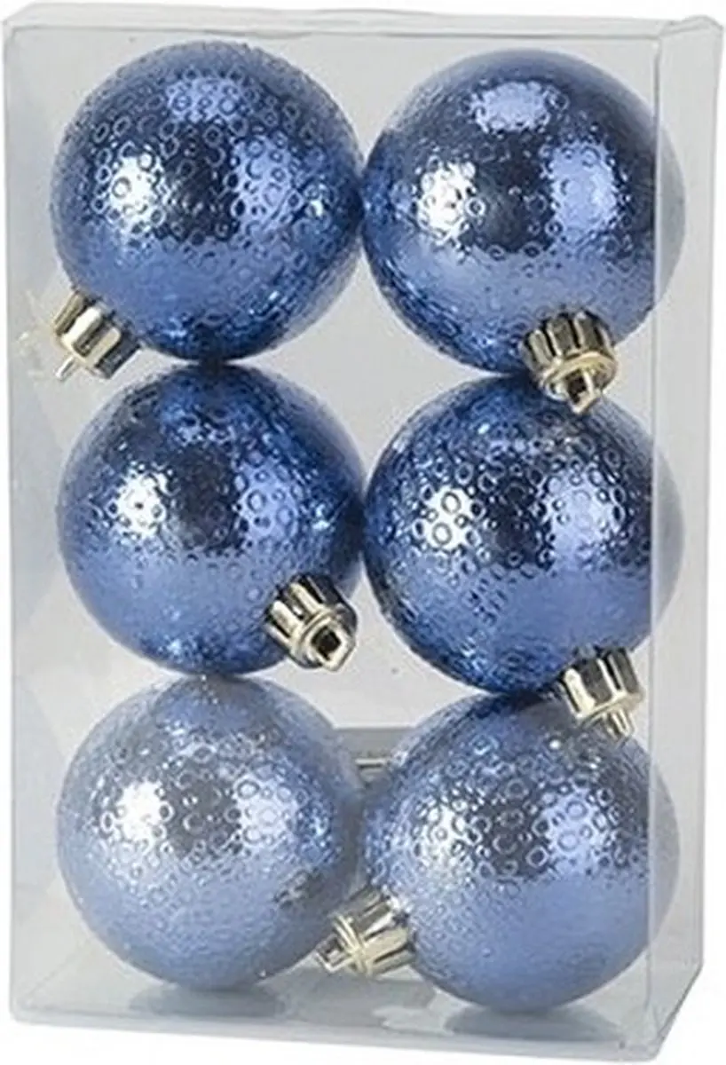 6x Donkerblauwe kunststof kerstballen 6 cm
