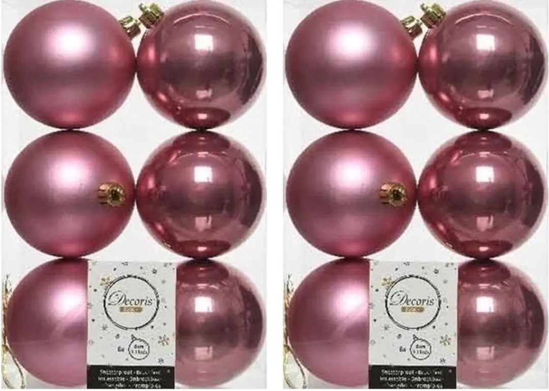 Decoris Kerstballen - 12x st - oudroze - D8 cm - kunststof - mat/glans - kerstversiering
