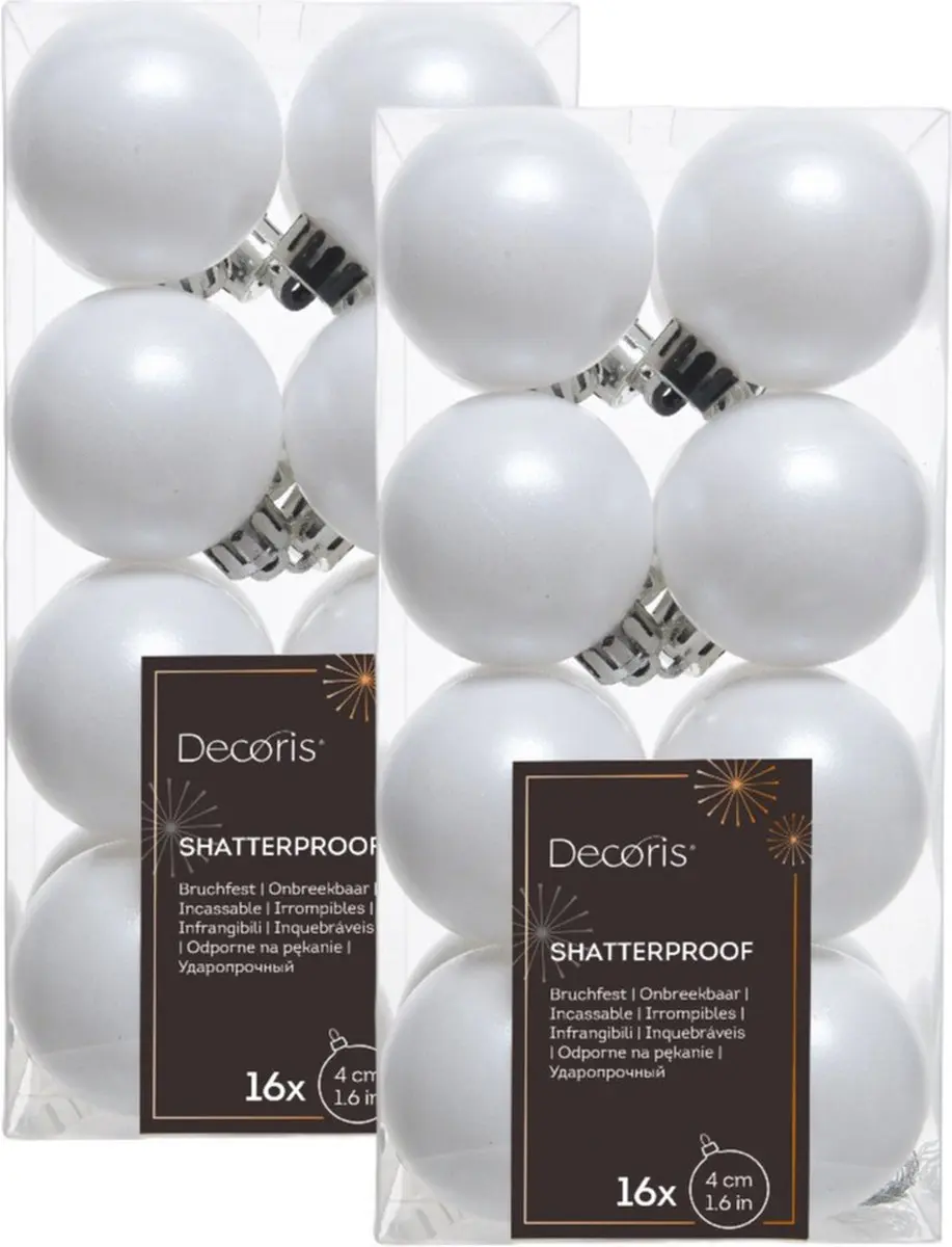 32x Winter witte kunststof kerstballen 4 cm