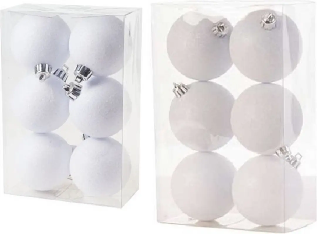 Kerstversiering set glitter kerstballen in het wit 6 en 8 cm pakket