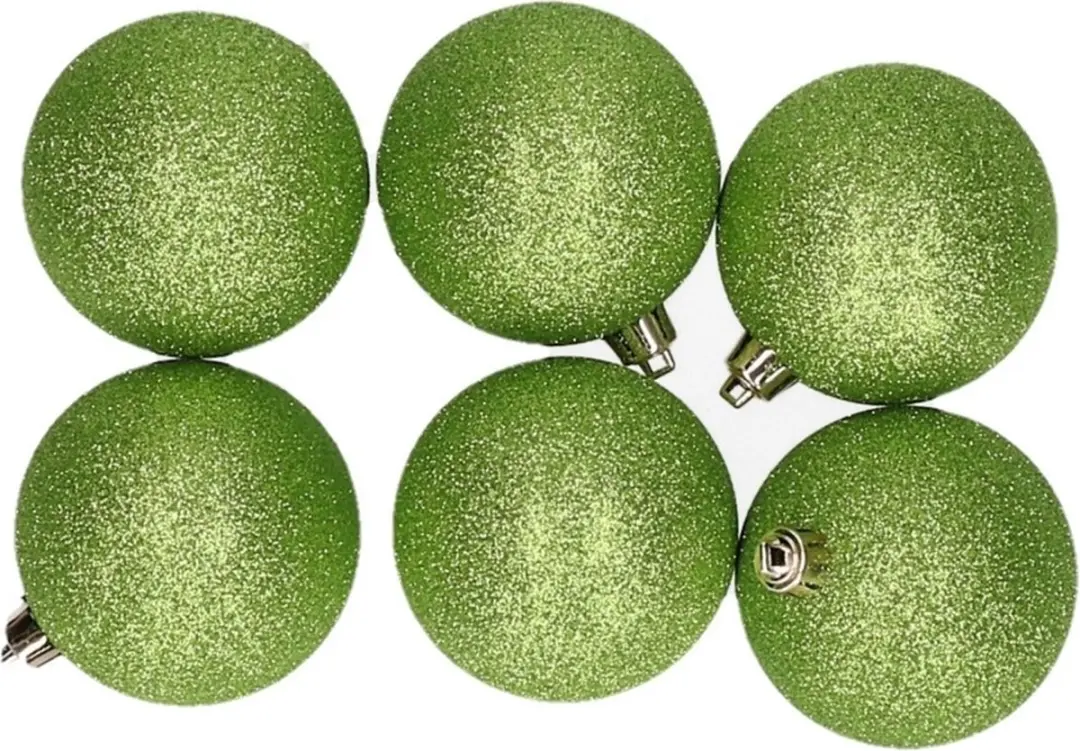 6x Appelgroene kunststof kerstballen 8 cm
