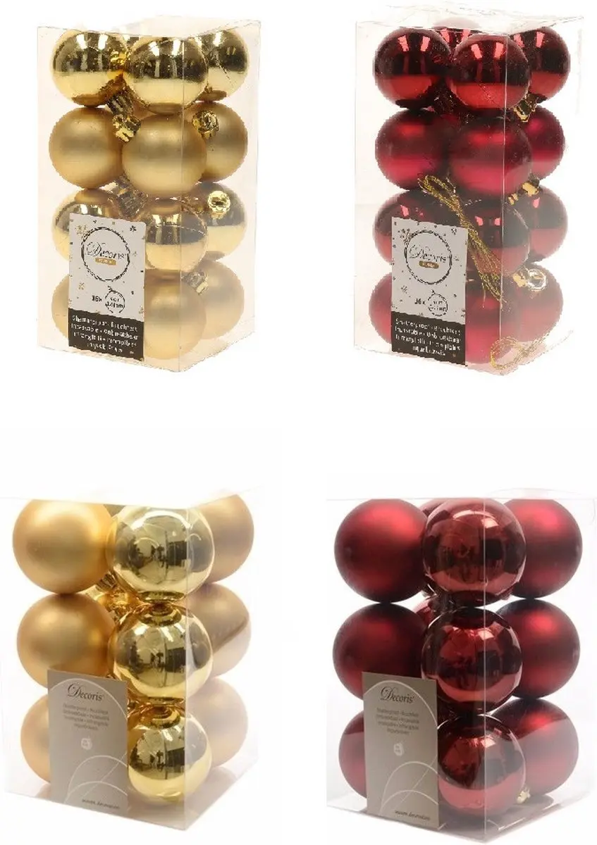 Kerstversiering kunststof kerstballen kleuren mix goud/donkerrood 4 en 6 cm pakk