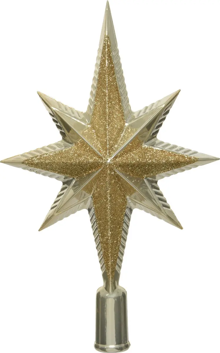 Decoris Kerstboom piek - ster vorm - champagne - kunststof - 25,5 cm - kerstpiek