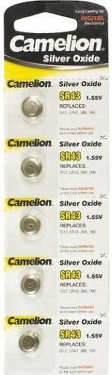 Camelion SR43, SR43SW, 386, 386/301, 186, AG12 LR43 Zilveroxide knoopcellen batt