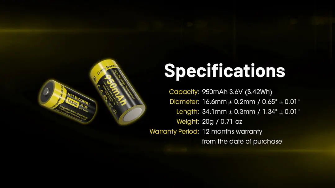 Nitecore NL169 16340 Oplaadbare Batterij 950mAh - afbeelding 3 van 4