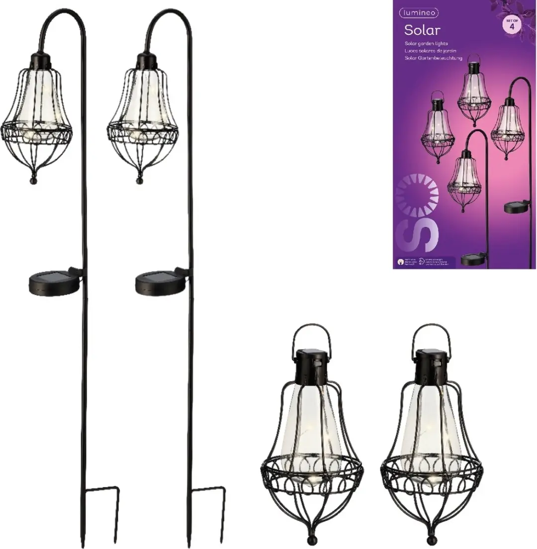 Tuinlampen solar LED zwart 84 cm set van 4