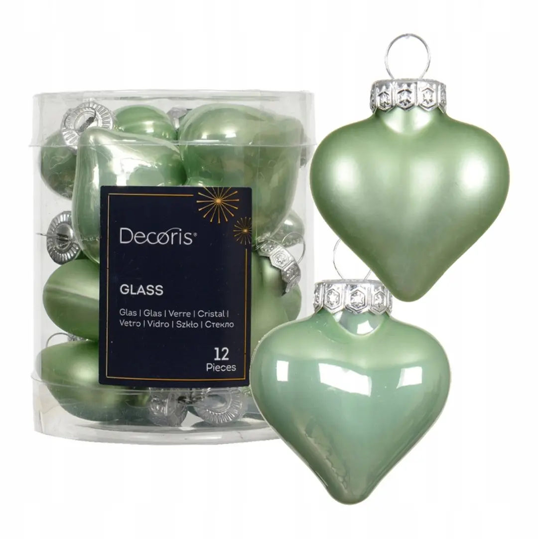 Glazen Hartjes Kerstballen Matcha 12 stuks