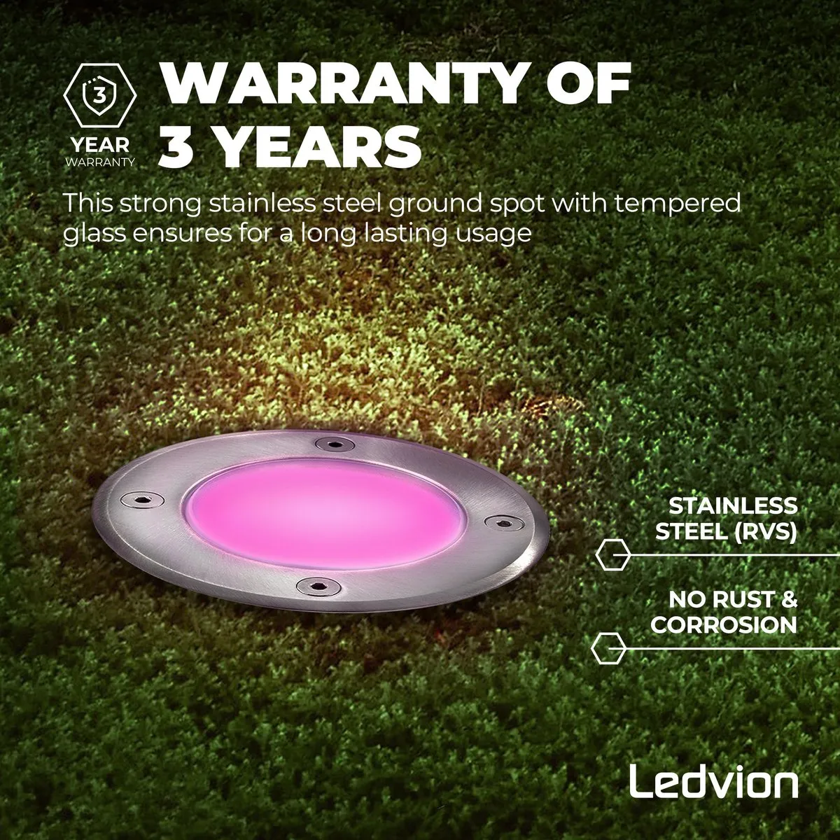 Ledvion SMART LED Grondspot IP67 1m - 9x4.9W - Geborsteld RVS