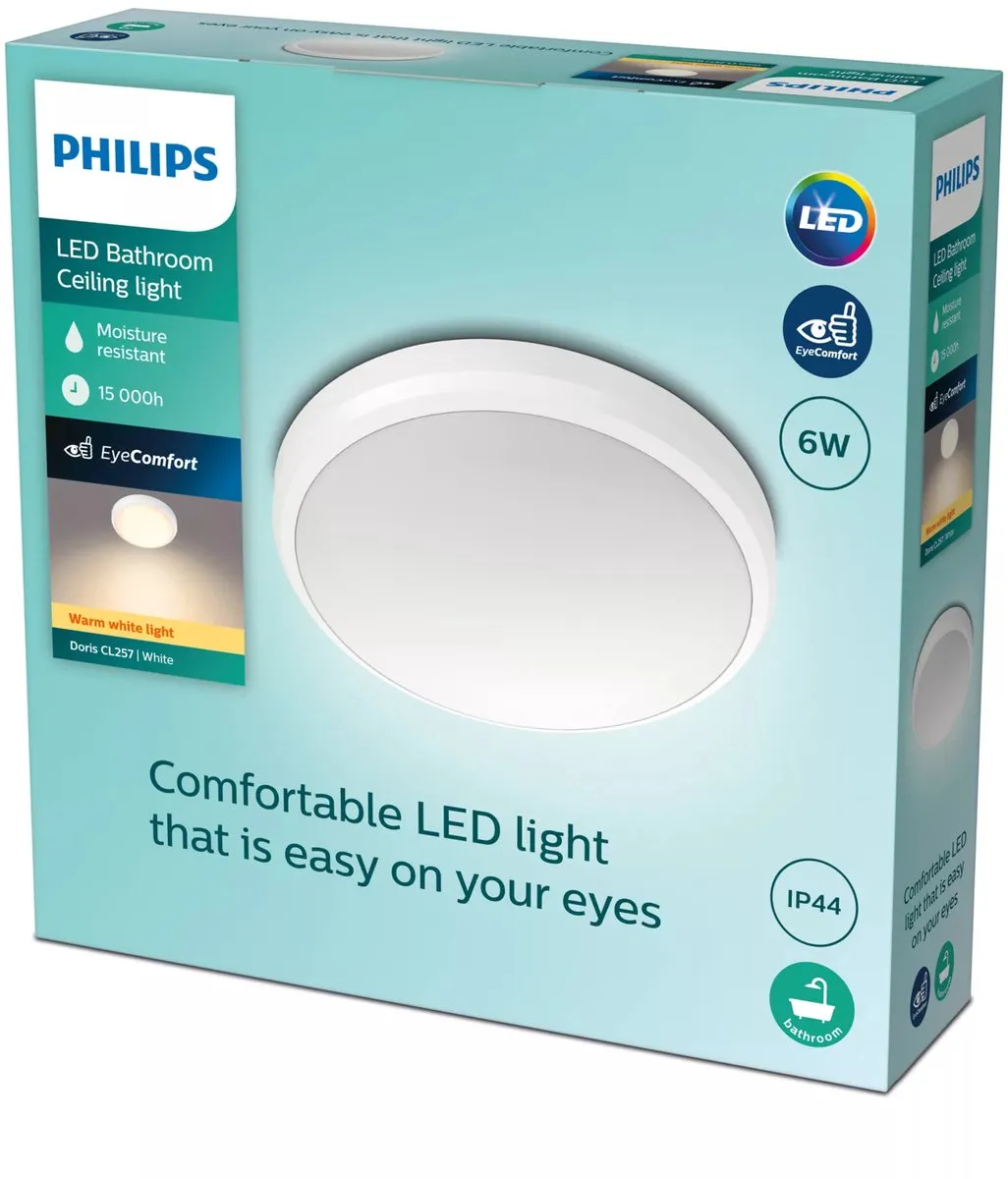 Philips Doris Badkamerplafonnière 6W - 22cm Wit