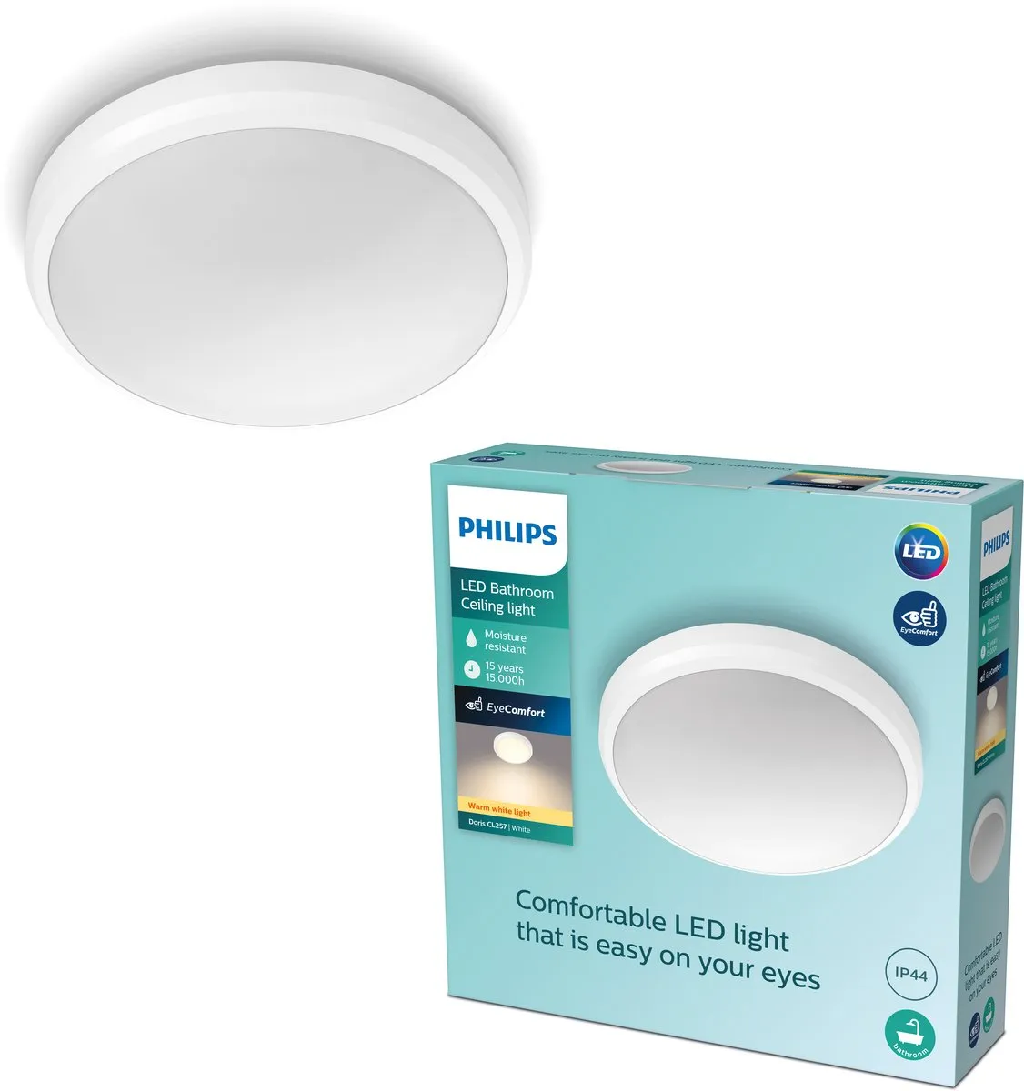 Philips Doris Badkamerplafonnière 6W - 22cm Wit