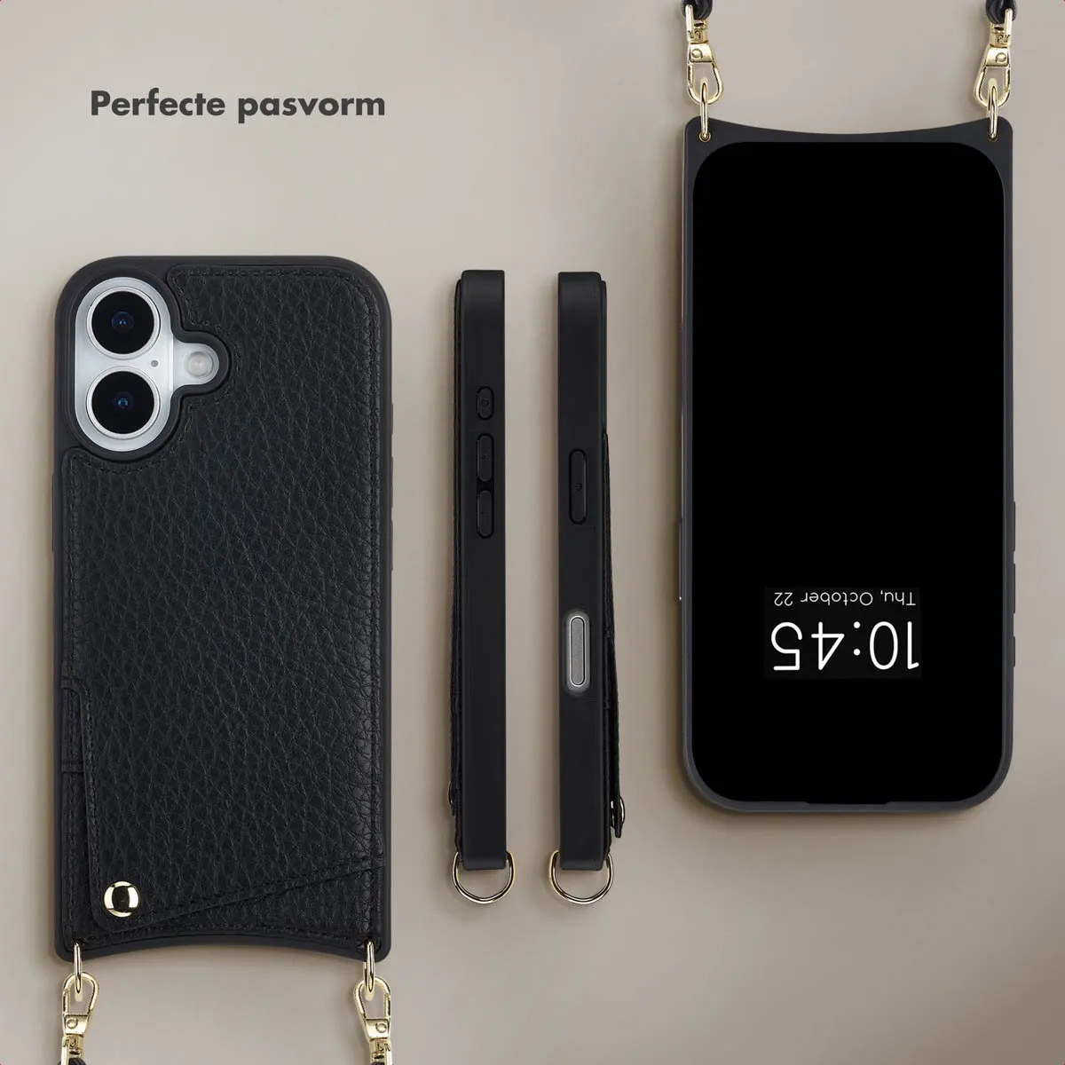 Selencia Hoesje iPhone 17 - Backcover met koord - 2 Pasjes - Zwart - afbeelding 6 van 6