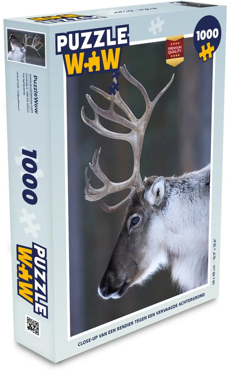PuzzleWow Legpuzzel Close-up Rendier 1000 Stuks - Multicolor