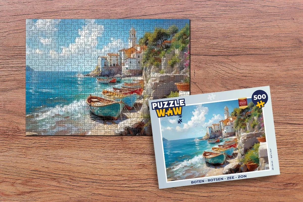 PuzzleWow Legpuzzel 500 Stuks - Boten/Rotsen/Zee