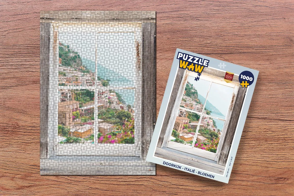 PuzzleWow Doorkijk Italië Bloemen Legpuzzel 1000 Stuks - Multicolor