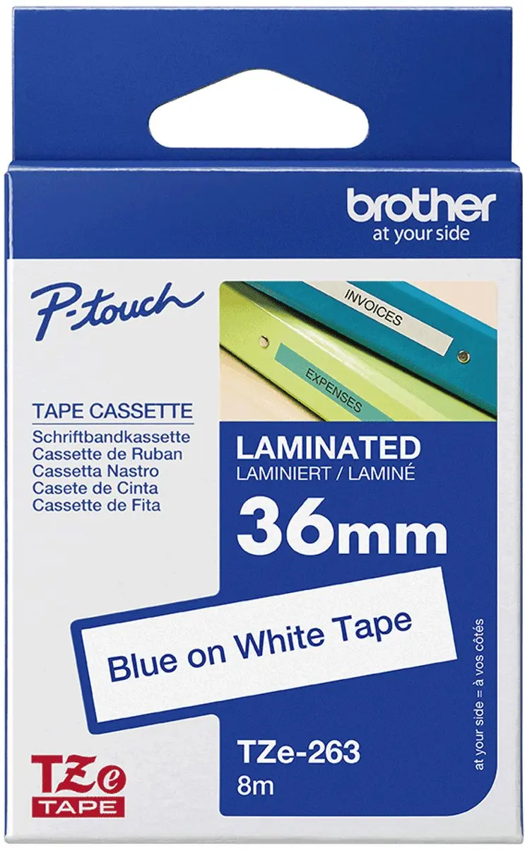 Brother TZe-263 Labeltape - Blauw op wit 36mm - afbeelding 5 van 6