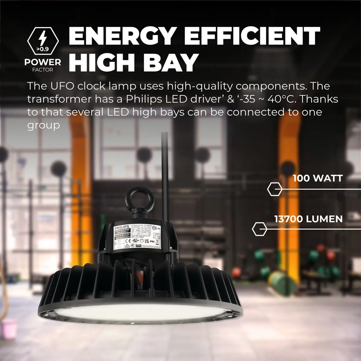 Ledvion LED High Bay 100W Driver 17.500Lm - 4000K - IP65 - Zwart