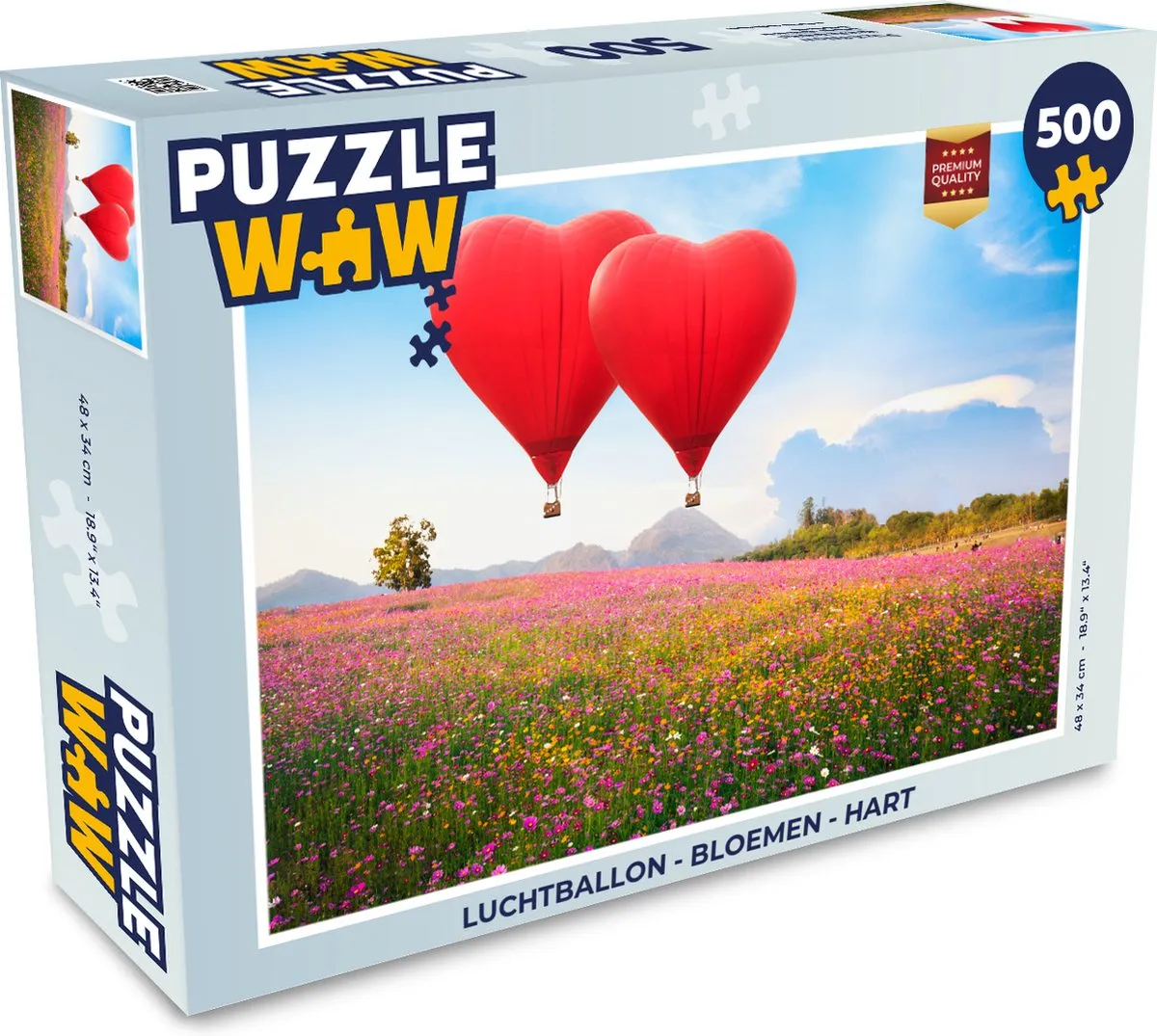 PuzzleWow Luchtballon Bloemen Hart Legpuzzel 500 Stuks - Multicolor