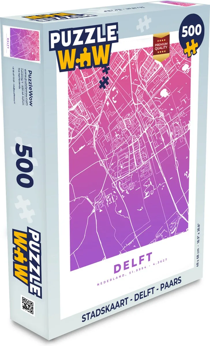 PuzzleWow Stadskaart Delft Legpuzzel 500 Stuks