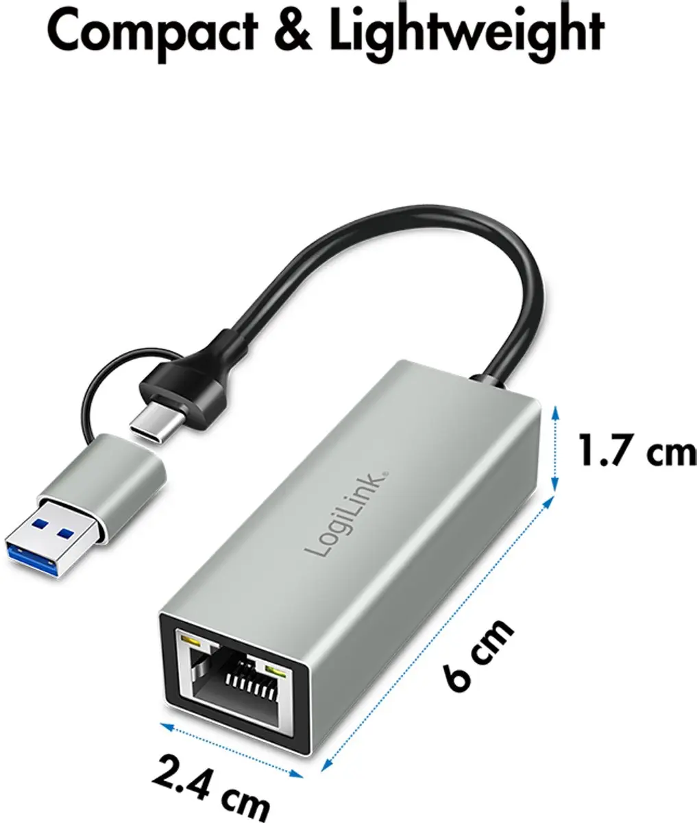 LogiLink UA0238B USB-C naar Gigabit Ethernet Adapter - Grijs - afbeelding 6 van 6