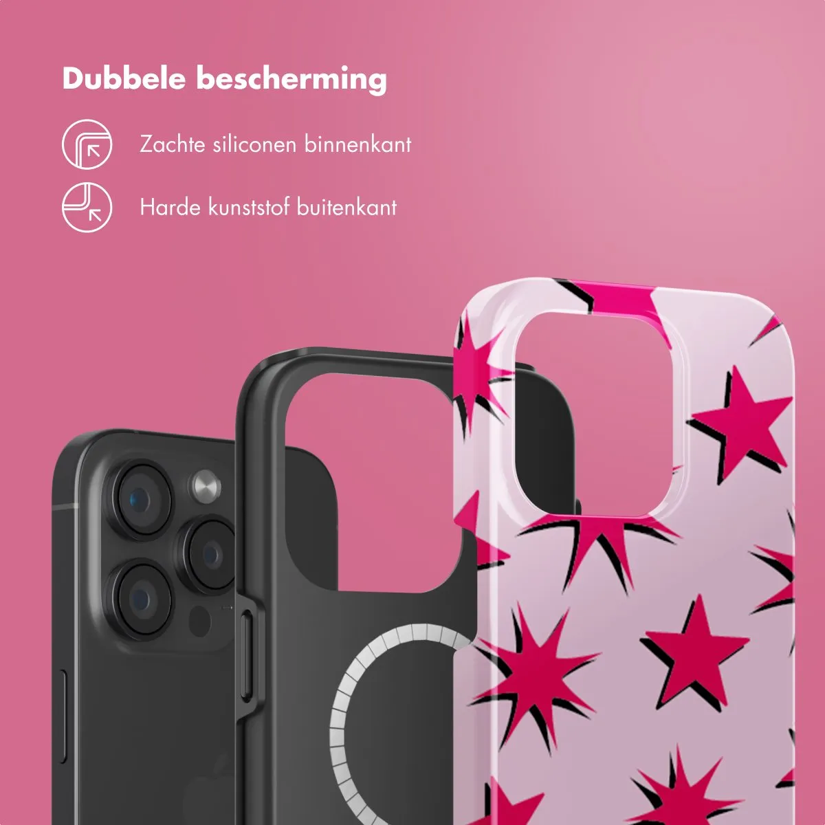 Selencia Hoesje iPhone 15 Pro - Stars Rubine Red Light Pink - MagSafe - afbeelding 2 van 6