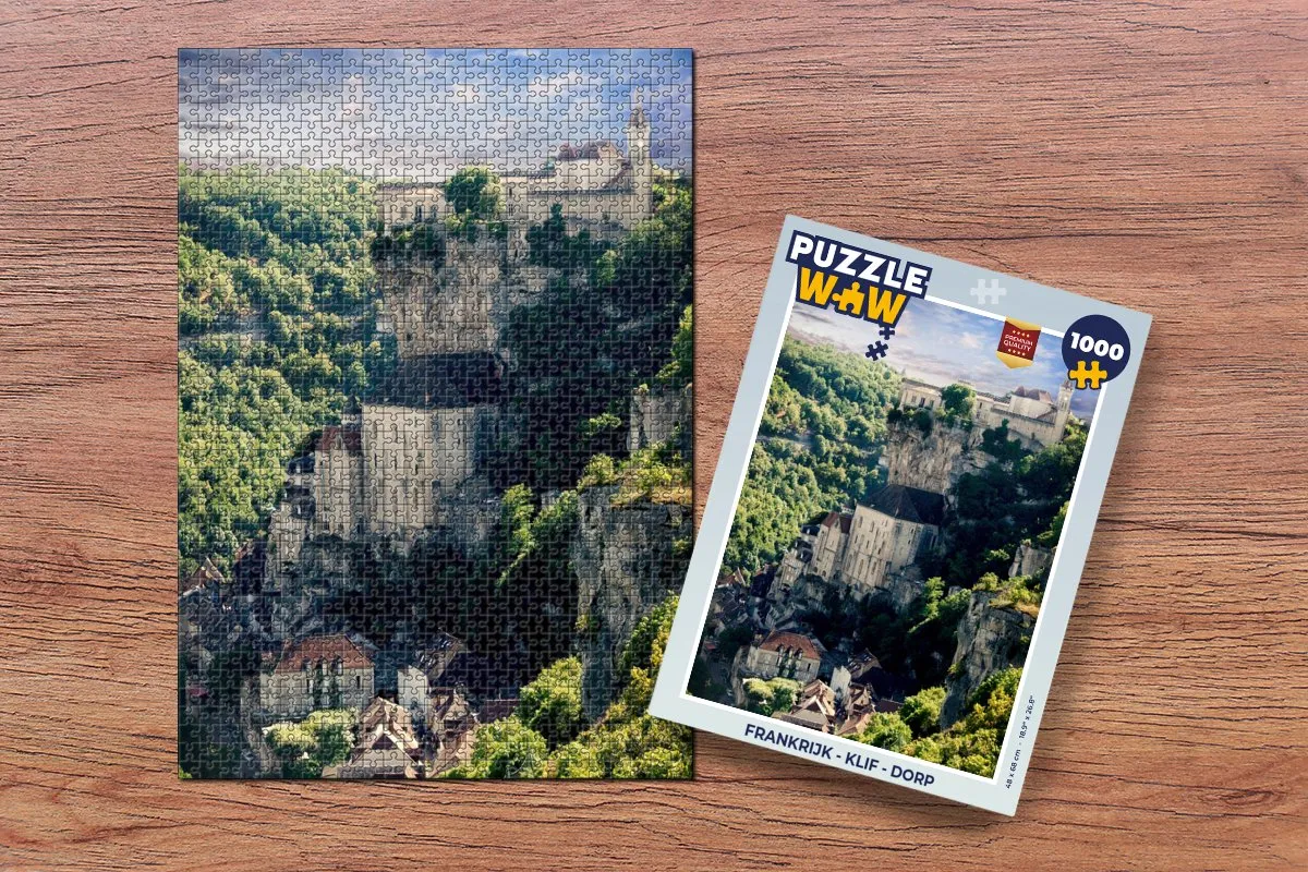 PuzzleWow Frankrijk Klif Dorp Legpuzzel 1000 Stuks - Multicolor