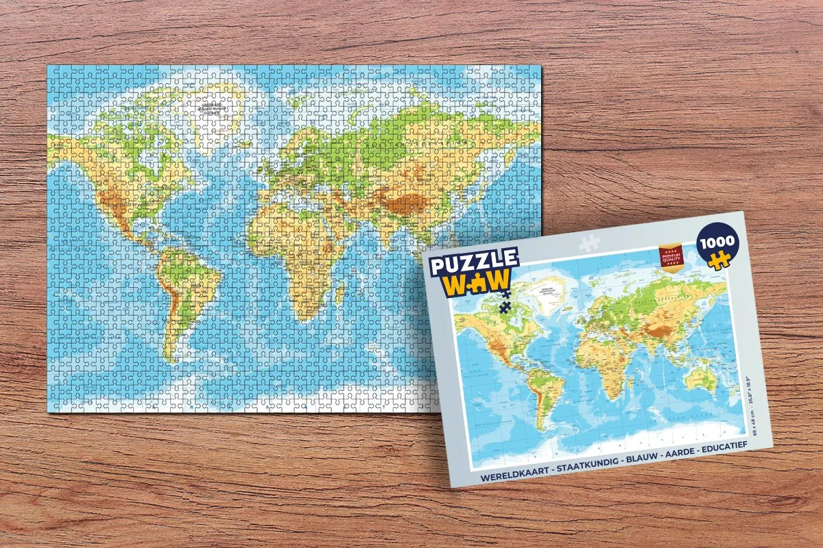 PuzzleWow Wereldkaart Puzzel 1000 Stuks - Multicolor
