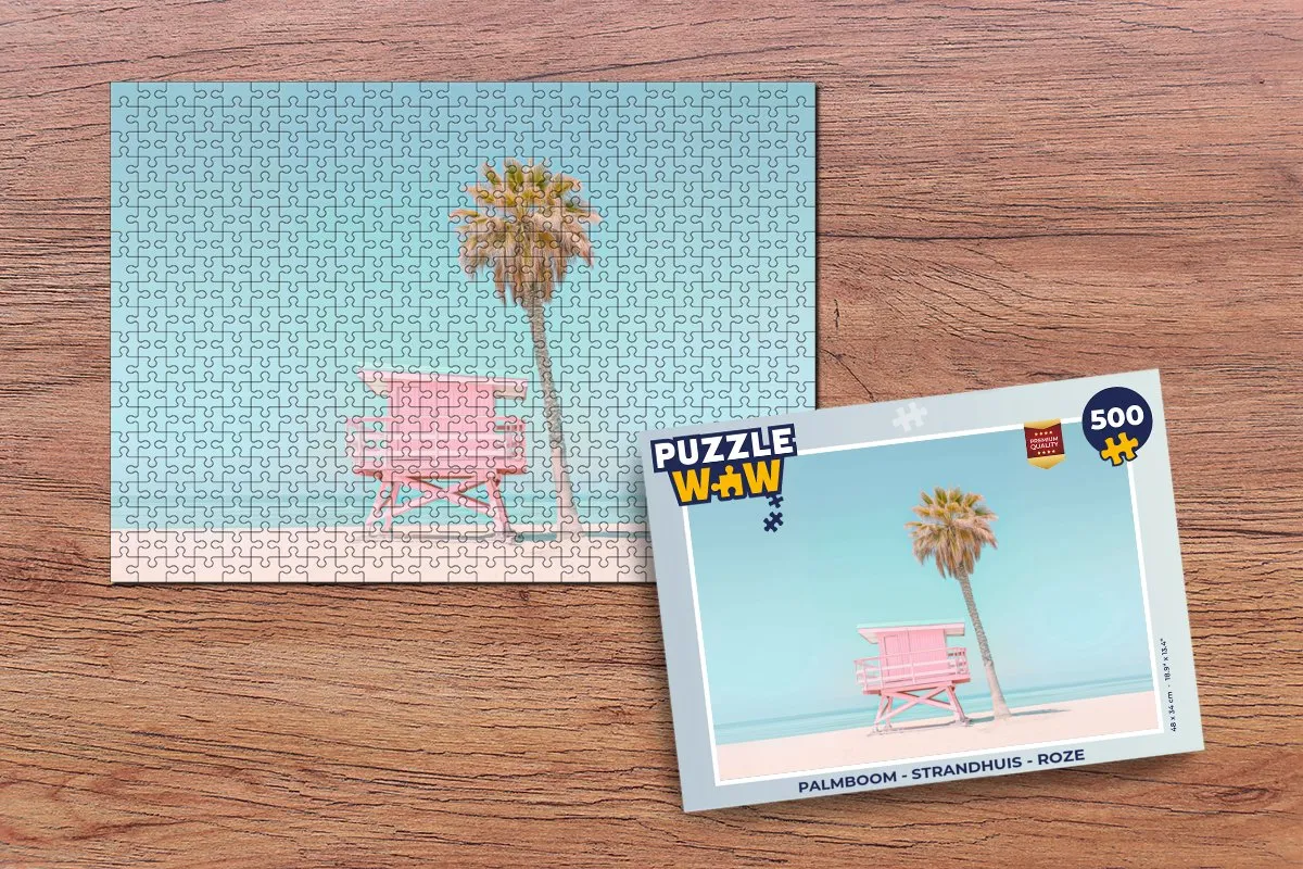 PuzzleWow Palmboom Strandhuis Legpuzzel 500 Stuks - Roze