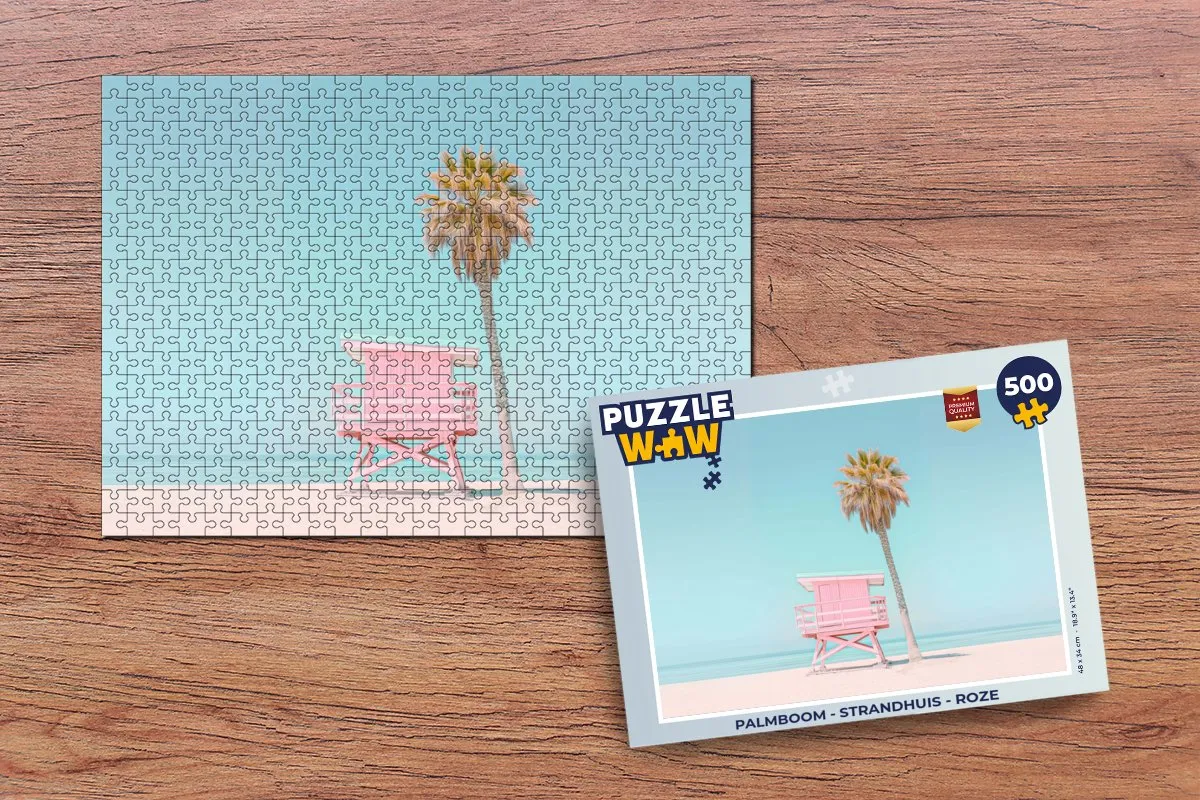 PuzzleWow Palmboom Strandhuis Legpuzzel 500 Stuks - Roze