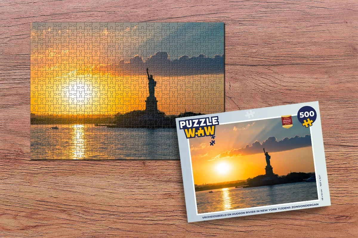 PuzzleWow Legpuzzel Vrijheidsbeeld Hudson Rivier 500 Stuks - Multicolor