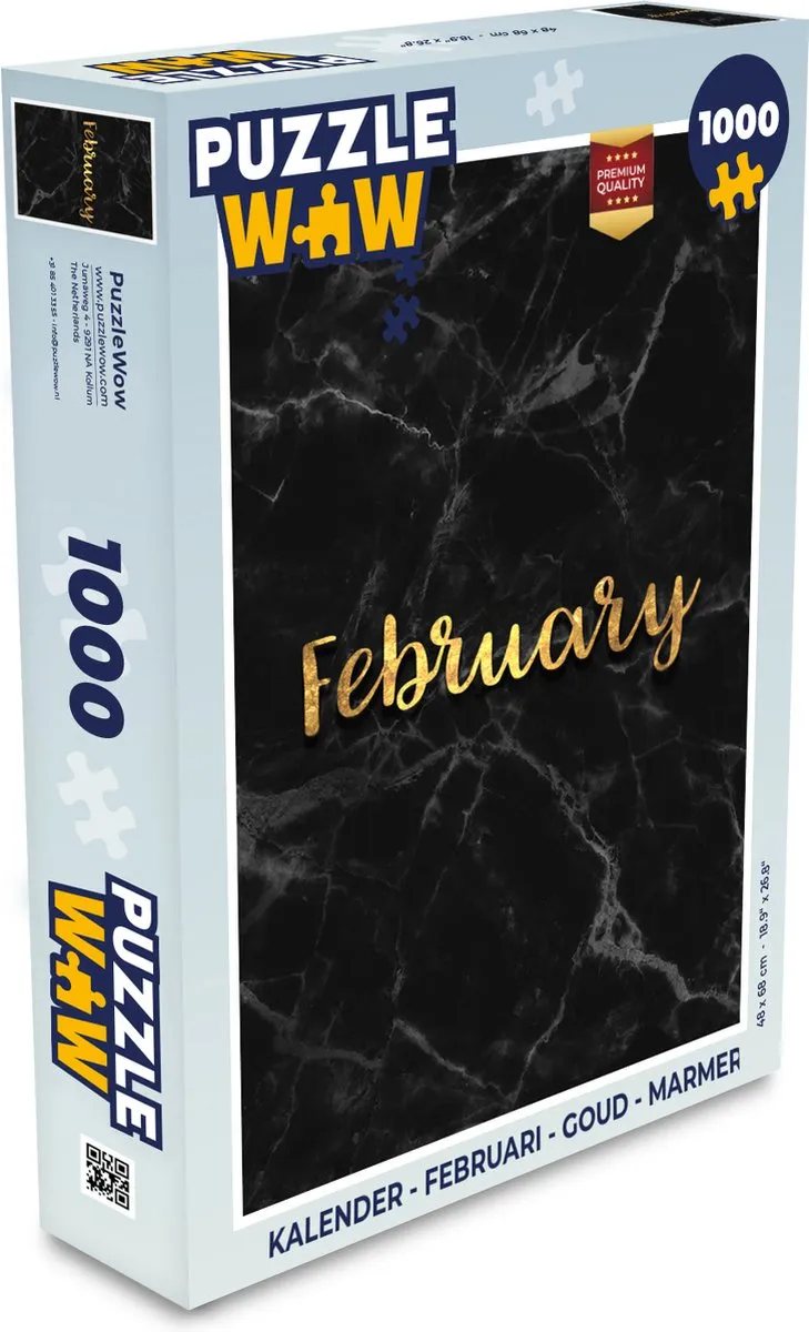 PuzzleWow Kalender Februari Legpuzzel 1000 Stuks - Marmerprint