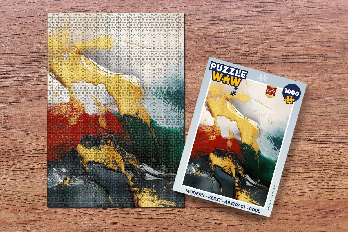 PuzzleWow Kerst Abstract Legpuzzel 1000 Stuks - Goud/Rood/ Groen