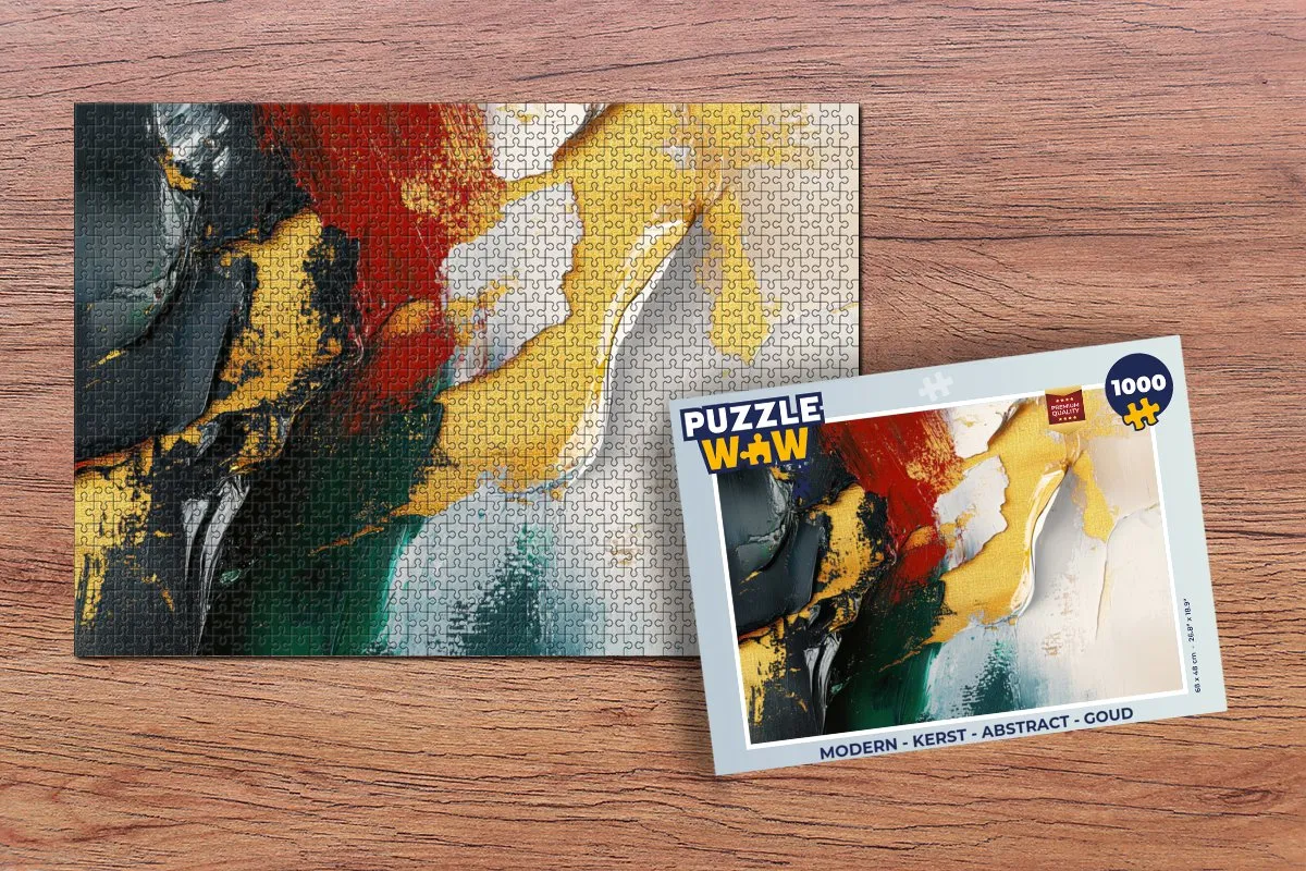 PuzzleWow Kerst Abstract Legpuzzel 1000 Stuks - Goud/Rood/ Groen