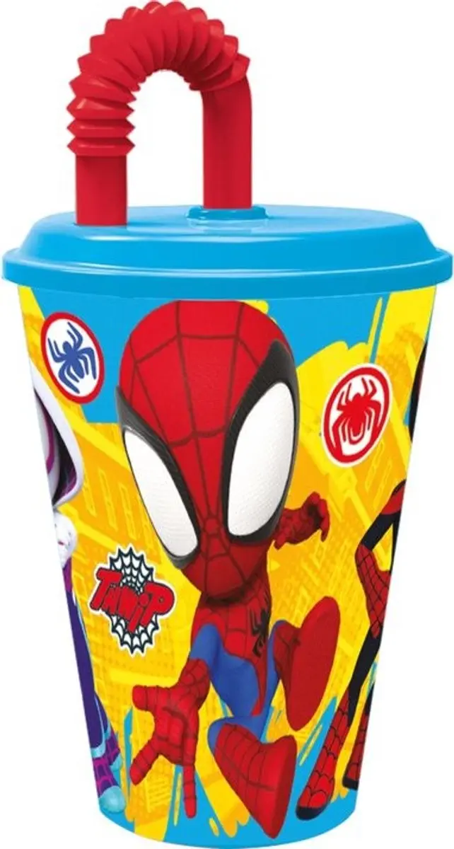 Spiderman Spidey plastic beker met rietje, 430 ml