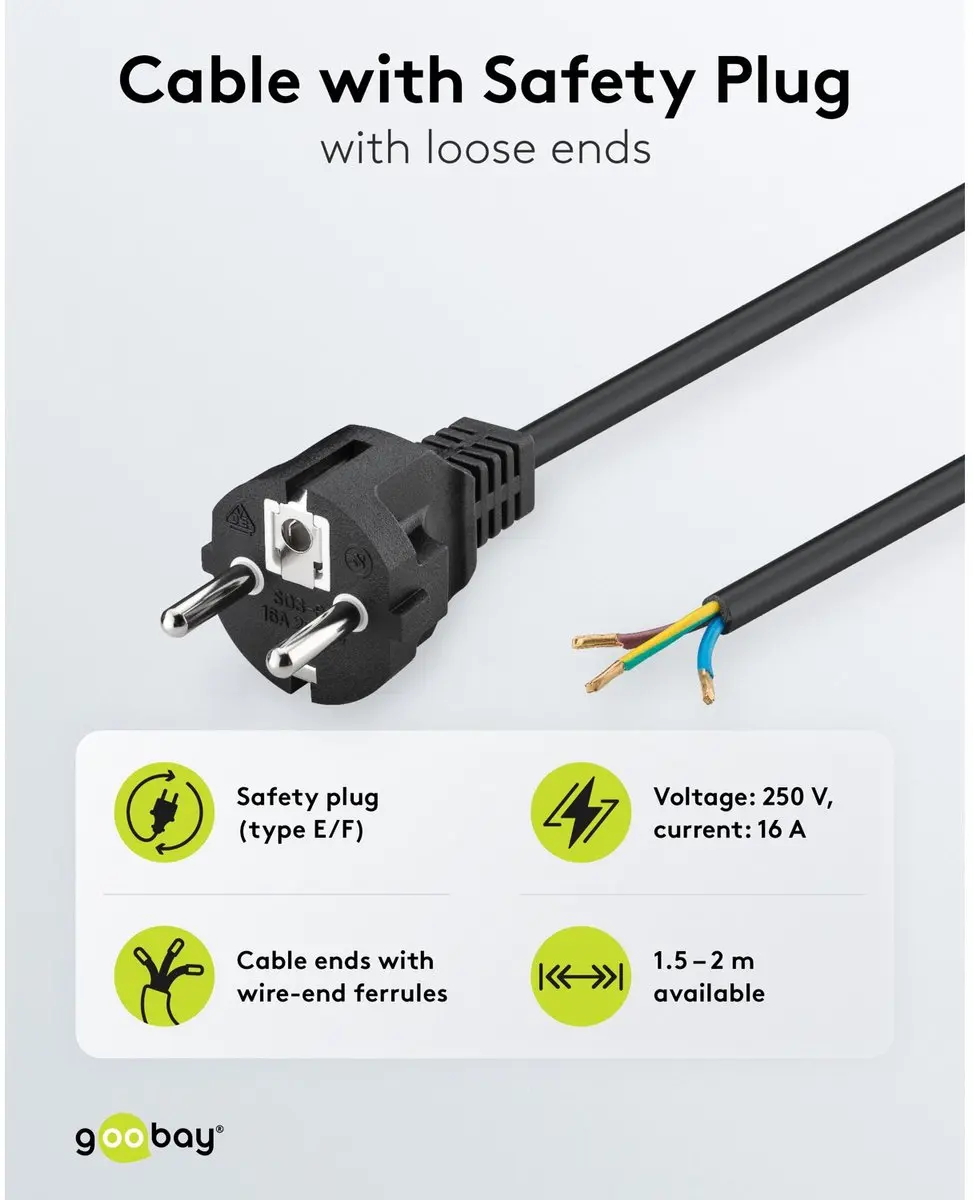 Goobay 51327 Beschermende Contactkabel 1,5m - Zwart - afbeelding 3 van 6