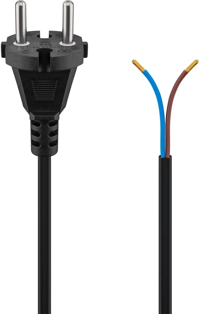 Goobay Stofzuigerkabel 7,5 m zwart, CEE 7/17-stekker naar losse aders, 2 x 0,75