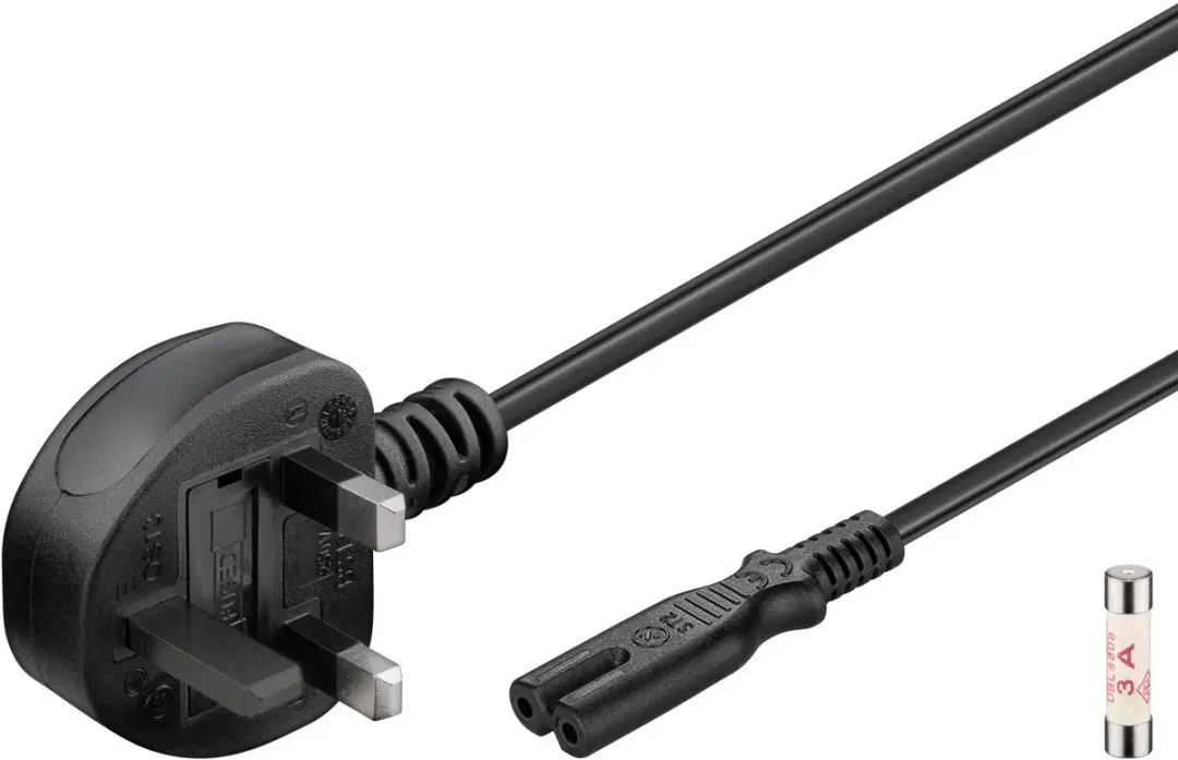 Goobay UK-netaansluitkabel 1,8m - 3-pins type G naar C7 - 3A zekering - afbeelding 4 van 5