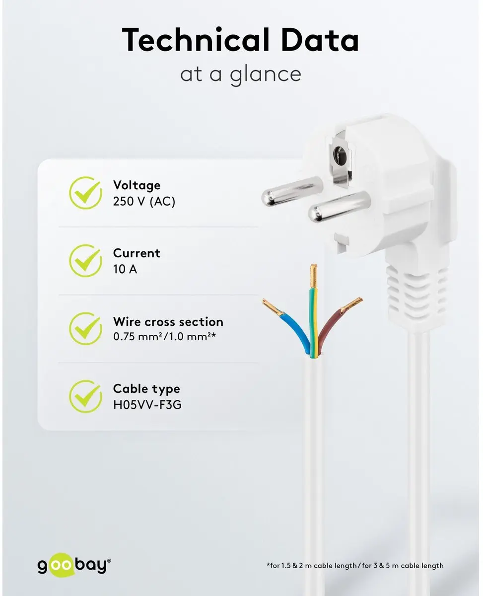 Goobay Haakse Contactkabel 1,5m CEE 7/7 Wit - afbeelding 2 van 6