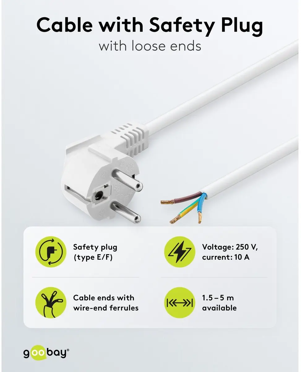 Goobay Haakse Contactkabel 1,5m CEE 7/7 Wit - afbeelding 6 van 6