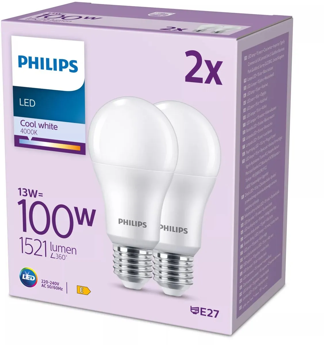 Philips LED Lamp Mat 13W E27 Koelwit - 2 Stuks