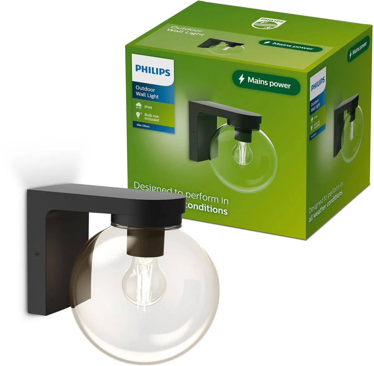 Philips Ulio Wandlamp E27 IP44 - Zwart