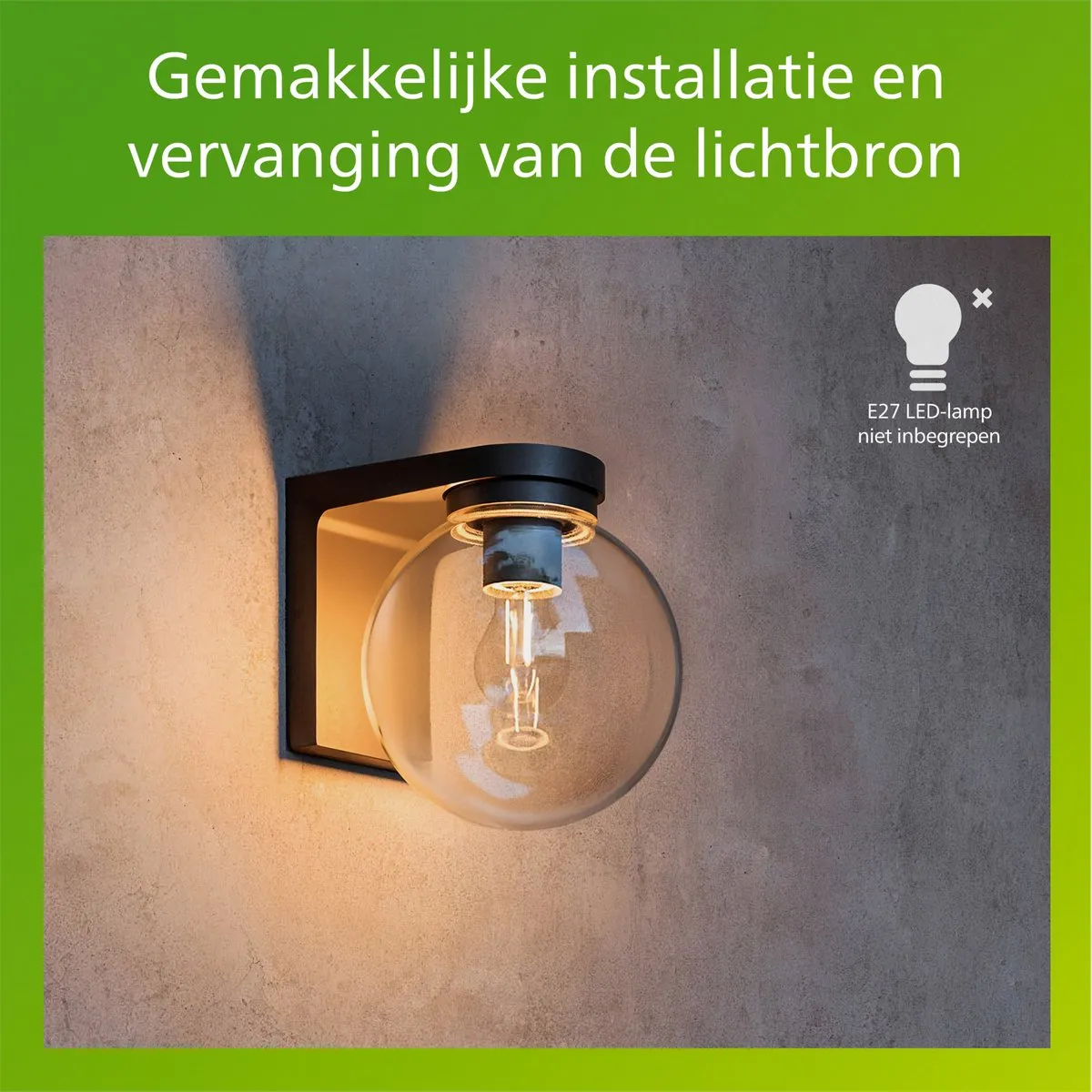 Philips Ulio Wandlamp E27 IP44 - Zwart