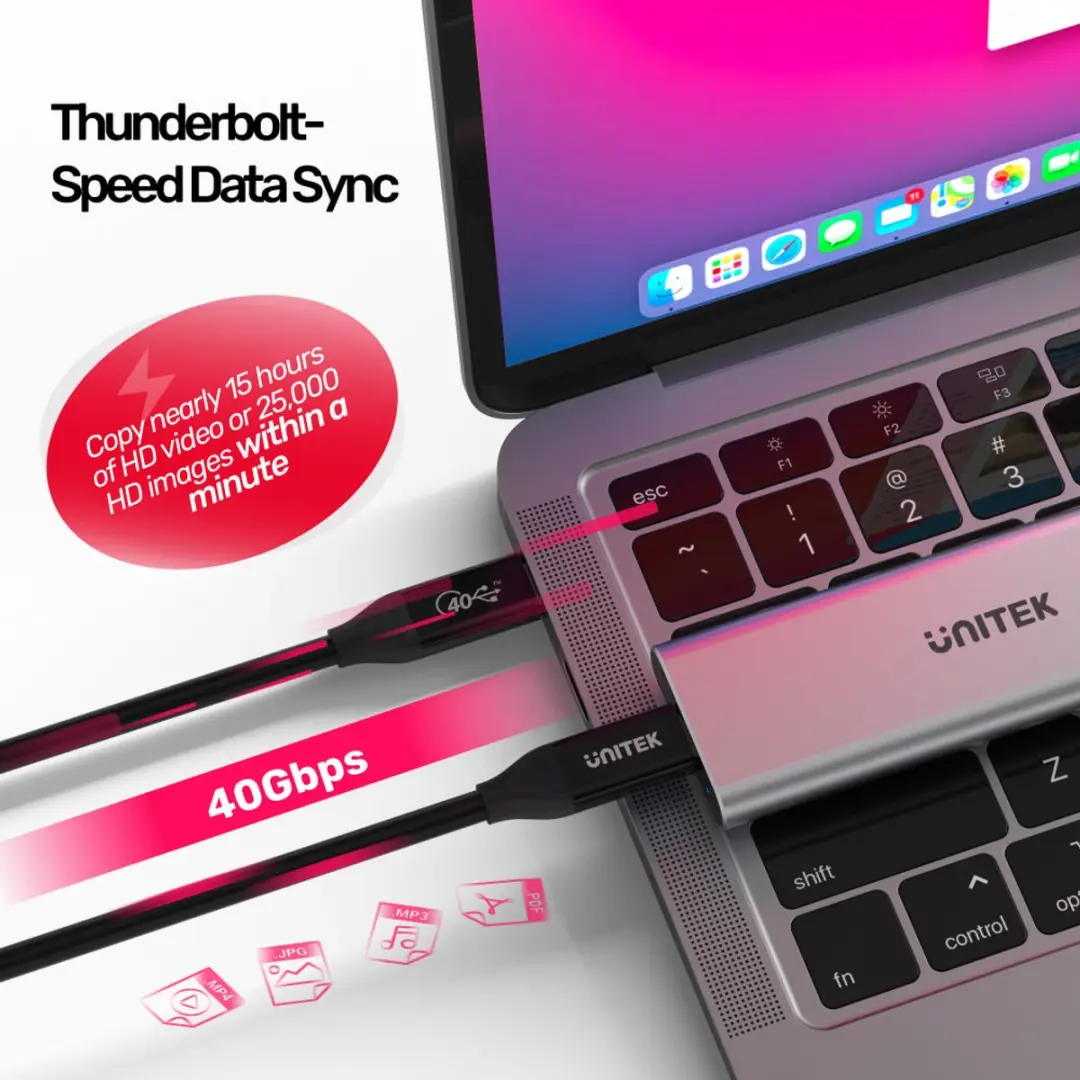 Unitek C14100BK-0.8M USB-C Kabel 100W PD 40Gbps 0.8m - afbeelding 2 van 6