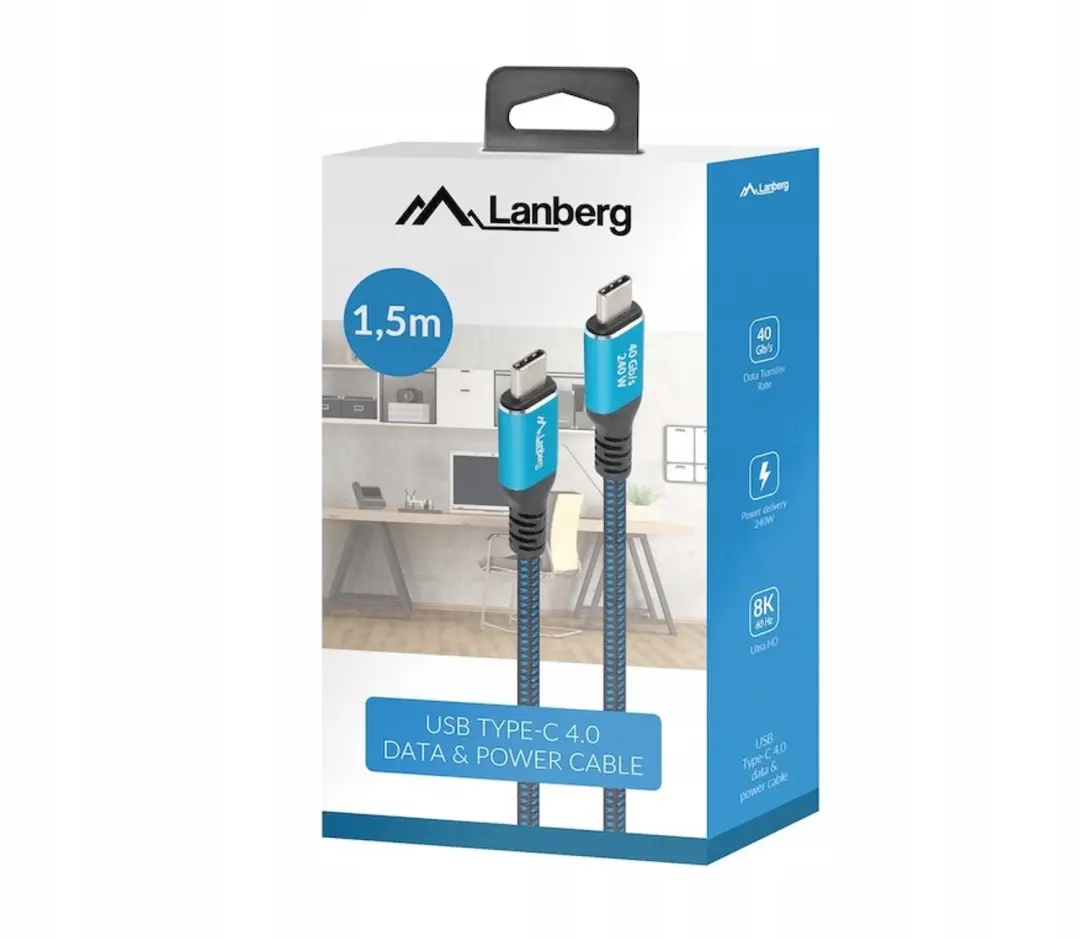 Lanberg USB4 Kabel CA-CMCM-45CU-0015-BK 40Gbps 240W - 1.5m - afbeelding 2 van 5