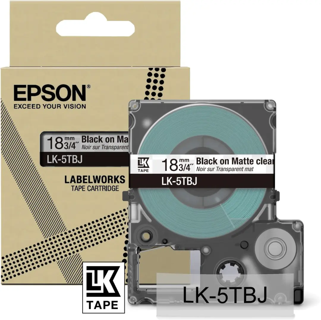 Epson LK-5TBJ Matte Tape - Clear/Black 18mm - afbeelding 2 van 3